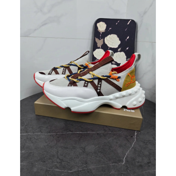 Christian Louboutin Multicolor Bubble‑Sole Lace‑Up Chunky Sneakers Red Lining
