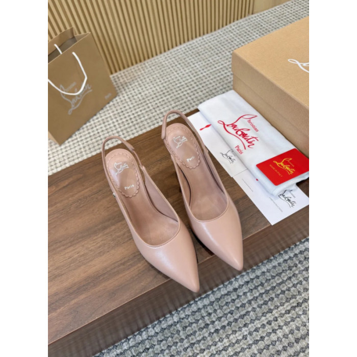 Christian Louboutin Nude Leather 85mm Pointed Toe Slingback Pumps