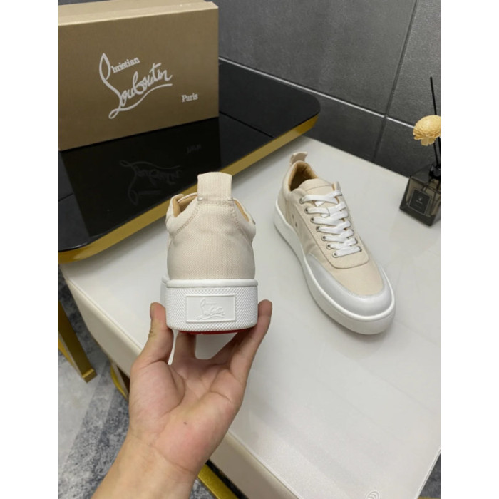 Christian Louboutin Beige Canvas Low‑Top Platform Sneakers