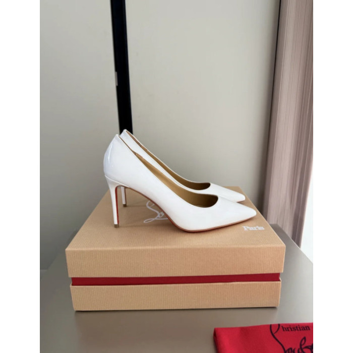 Christian Louboutin White Patent Leather 100mm Stiletto Heel Kate Pumps
