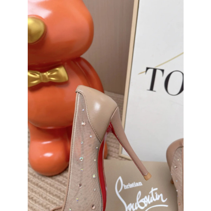 Christian Louboutin Nude Mesh Crystal‑Embellished 100mm Pointed‑Toe Stiletto Heel Pumps
