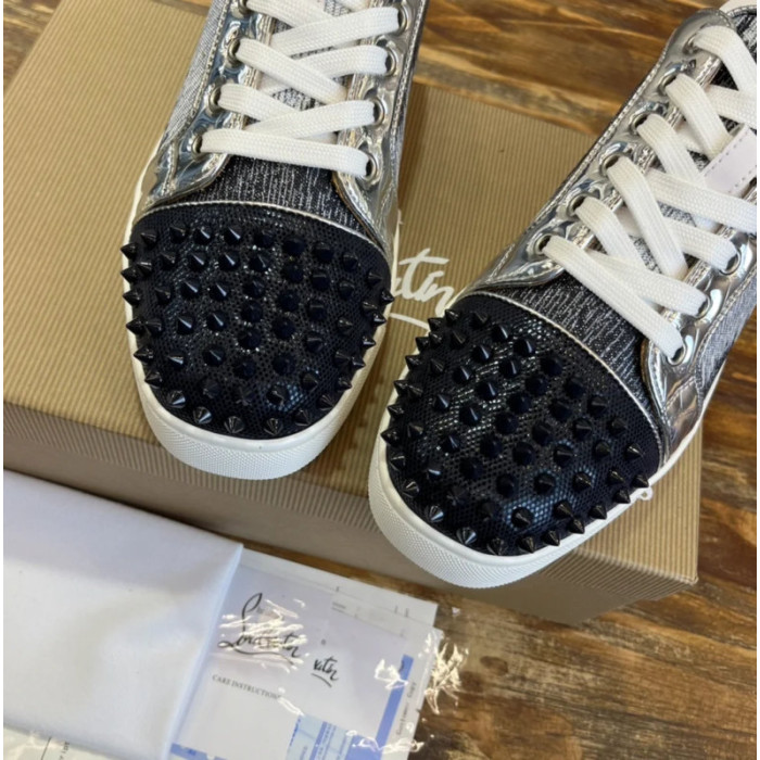 Christian Louboutin Gradient Fabric Spiked Low‑Top Sneakers Silver Metallic Trim