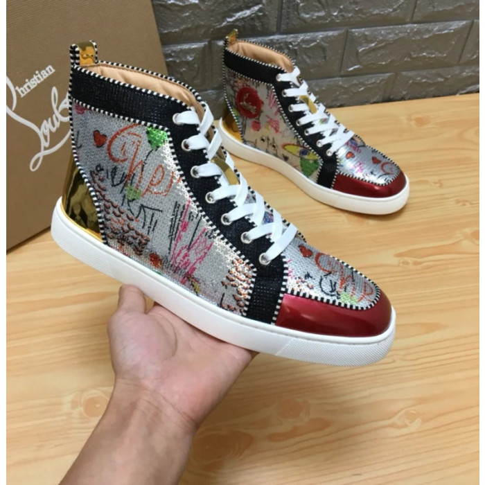 Christian Louboutin Graffiti Print 20mm High‑Top Men’s Sneakers