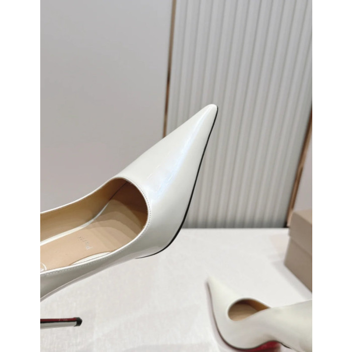 Christian Louboutin White Patent 100mm Stiletto Heel Pointed‑Toe Pumps