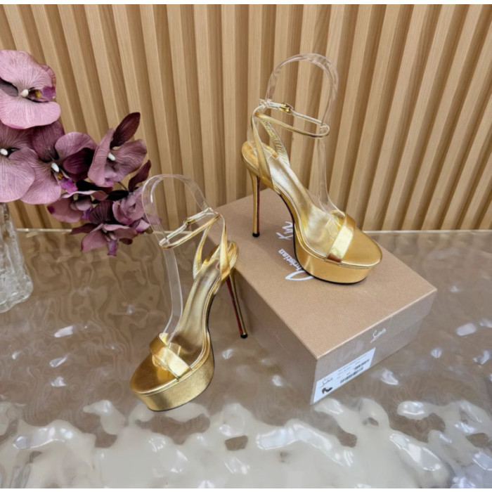 Christian Louboutin Gold Metallic 150mm Platform Ankle‑Strap High‑Heel Sandals