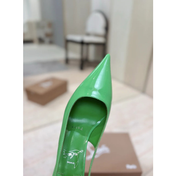 Christian Louboutin Green Patent Leather 85mm Pointed‑Toe Slingback Stiletto Heel Pumps