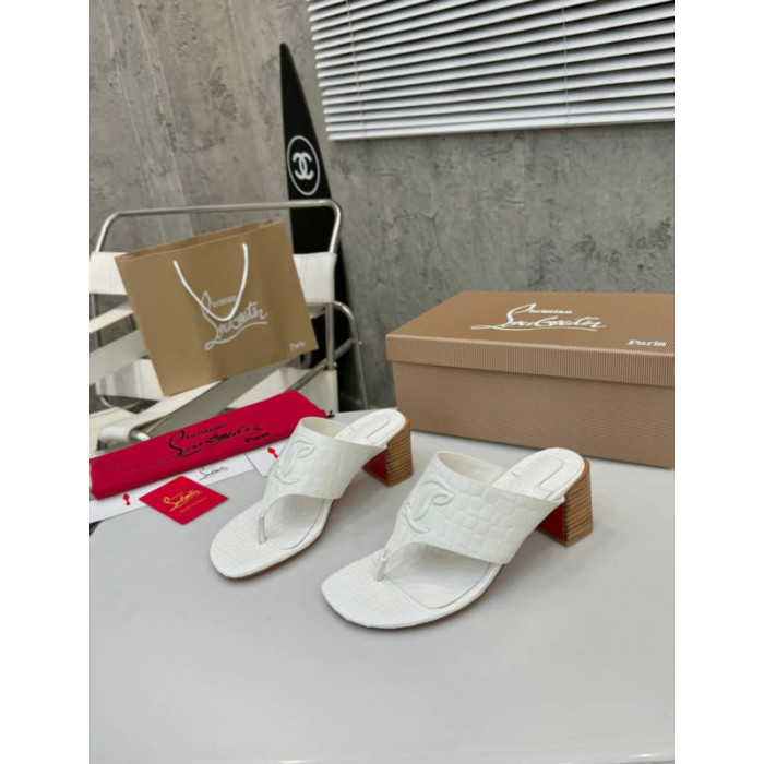Christian Louboutin White Croc‑embossed Leather 55mm Block Heel Mule Sandal