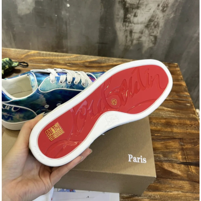 Christian Louboutin Blue‑Pink Tie‑Dye Satin Low‑Top Sneakers