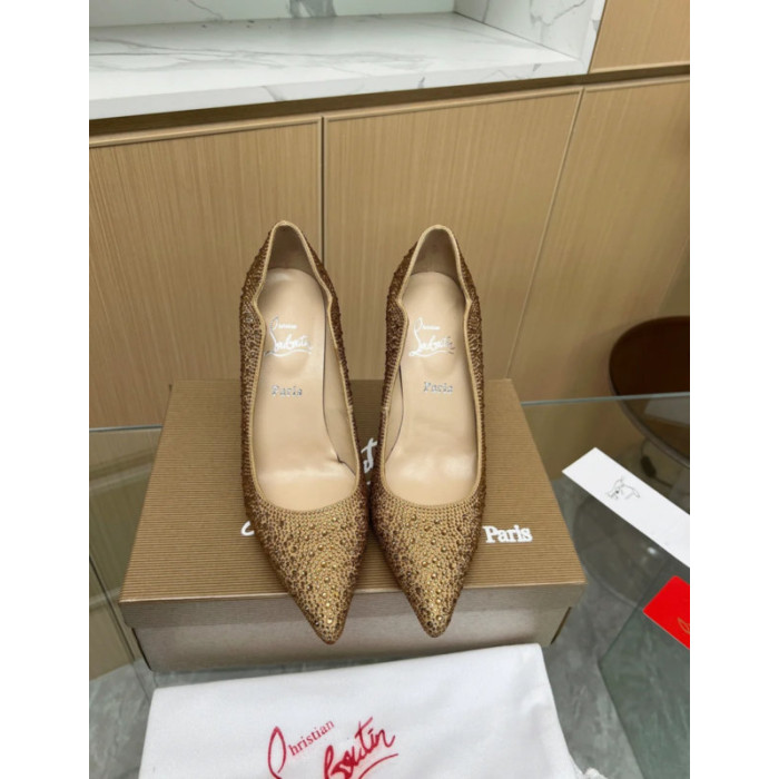 Christian Louboutin Gold Crystal‑Encrusted Scalloped 100mm heel Pump