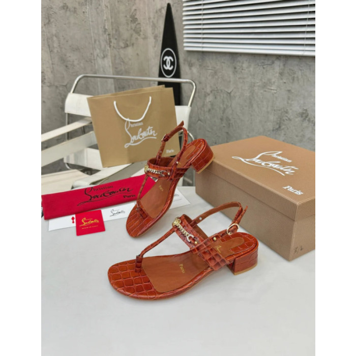 Christian Louboutin Terracotta Croc‑effect Leather Block Heel Thong Sandal
