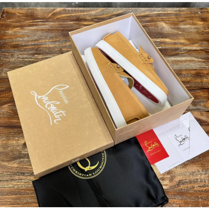 Christian Louboutin Tan Nubuck Slip‑On Loafers