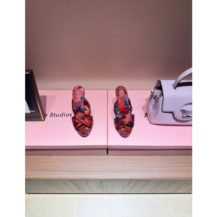 Christian Louboutin Marbled Satin 100mm heel Draped Mule High‑Heel Sandals