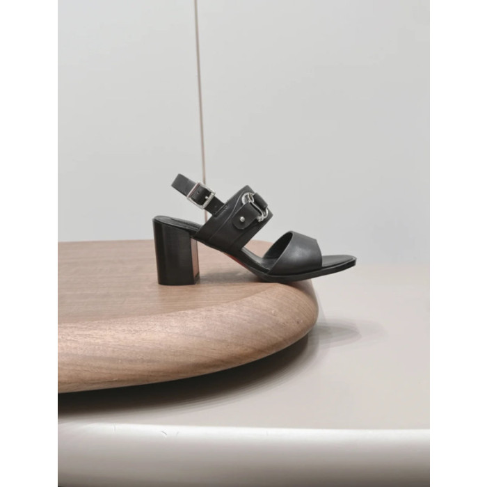 Christian Louboutin Black Leather Ankle‑Strap Block Heel Sandals 85mm heel