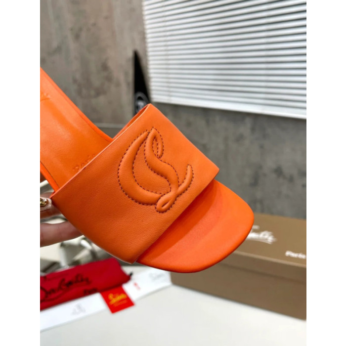 Christian Louboutin Orange Leather 55mm heel Block Heel Slide Sandal