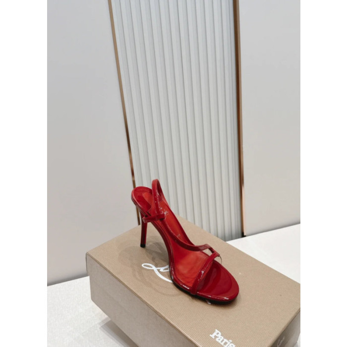 Christian Louboutin Red Patent Leather 100mm Stiletto Heel Slingback Sandals