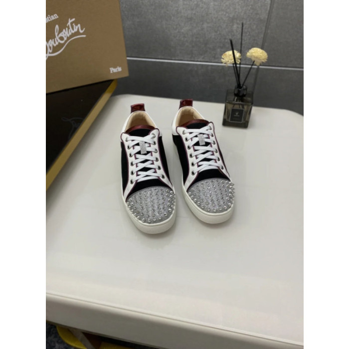 Christian Louboutin Black Suede Silver‑Spiked Low‑Top Sneakers