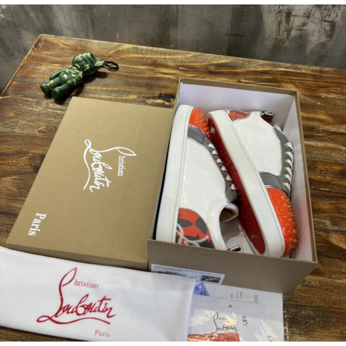 Christian Louboutin Multi‑Material Spike‑Toe Low‑Top Leather Sneakers
