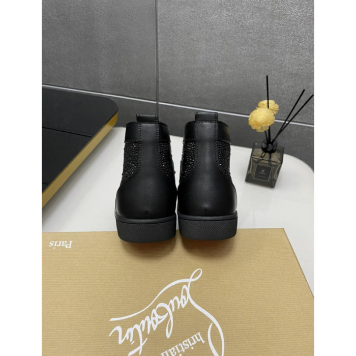 Christian Louboutin Black Strass Rhinestone High‑Top Sneakers