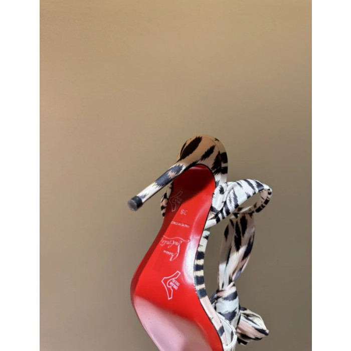 Christian Louboutin Zebra‑Print Satin 100mm Stiletto Heel Wrap‑Tie Sandals