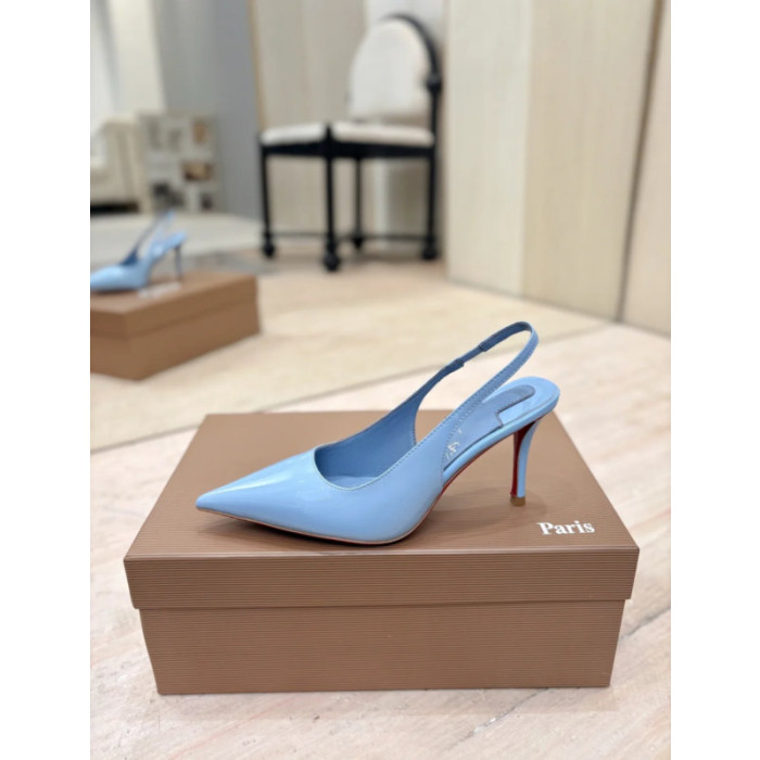Christian Louboutin Light Blue Patent 85mm Slingback Pointed‑Toe Heel Pumps