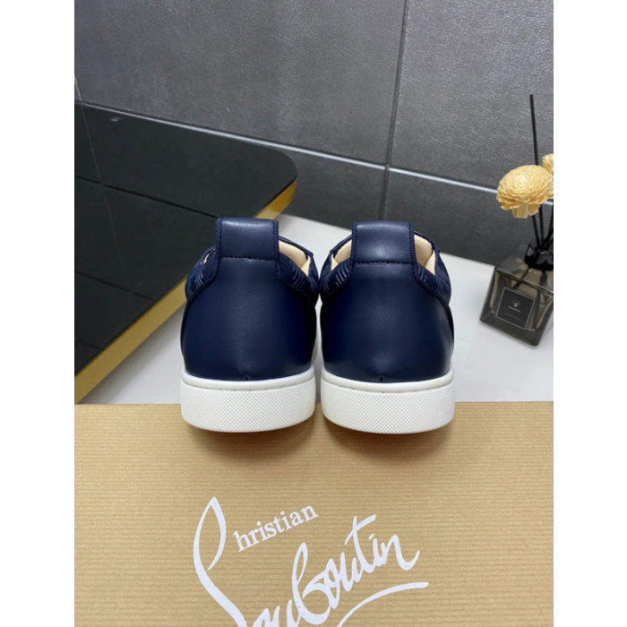Christian Louboutin Navy Chevron‑Embossed Leather Low‑Top Sneakers