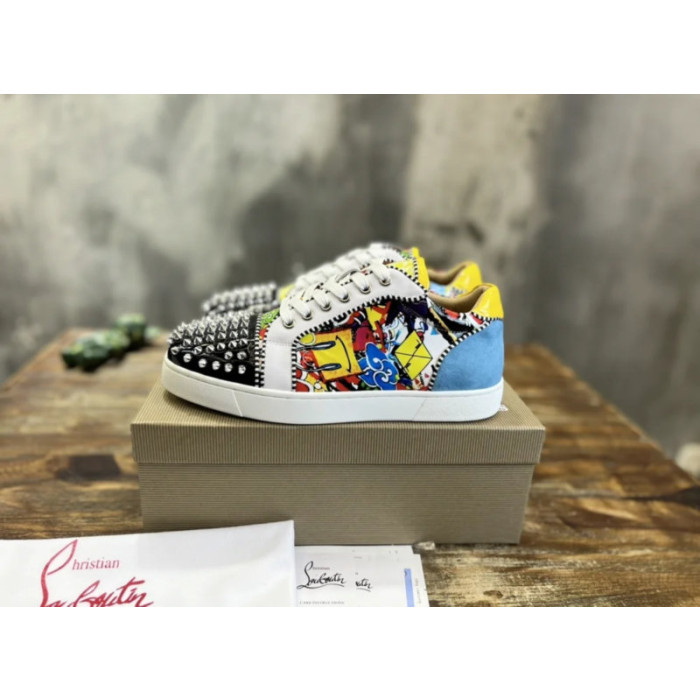 Christian Louboutin Multicolor Graffiti Print Spiked Low‑Top Sneakers