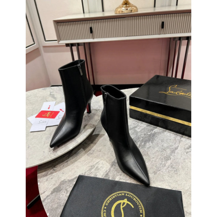 Christian Louboutin Black Leather 85mm Stiletto Heel Pointed Toe Ankle Boots