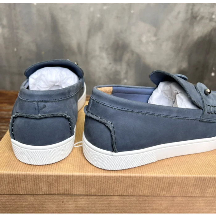 Christian Louboutin Slate Nubuck Leather Slip‑On Loafers