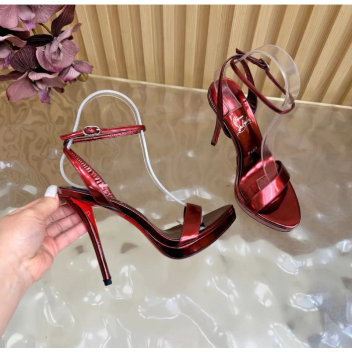 Christian Louboutin Metallic Red Patent Ankle‑Strap Platform High‑Heel Sandals 120mm heel