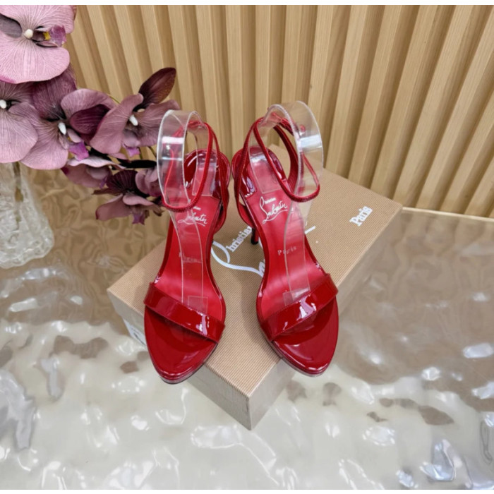 Christian Louboutin Red Patent Leather Ankle‑Strap Platform High‑Heel Sandals 120mm heel