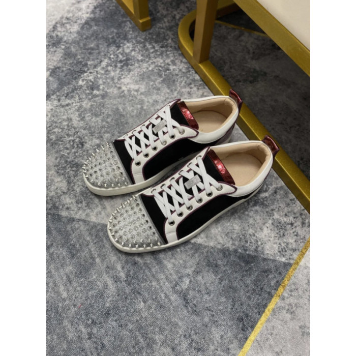 Christian Louboutin Black Suede Silver‑Spiked Low‑Top Sneakers