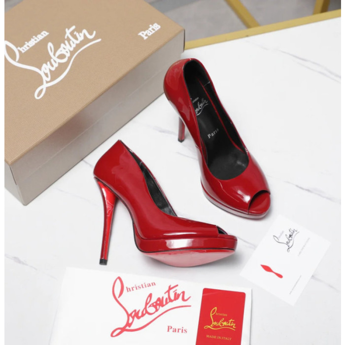 Christian Louboutin Lady Z 120 Red Patent Peep‑Toe Platform Stiletto Heel Pumps