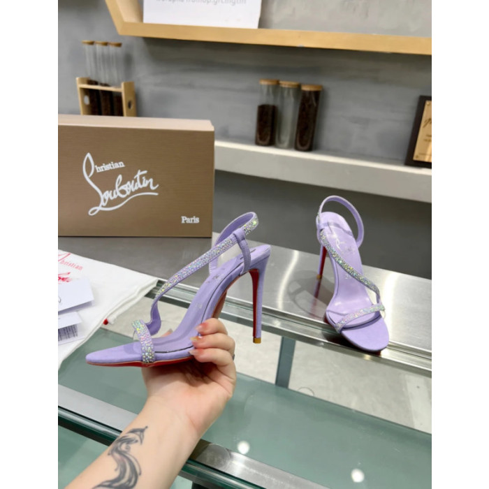 Christian Louboutin Lilac Suede Crystal‑Embellished 100mm heel Sandal
