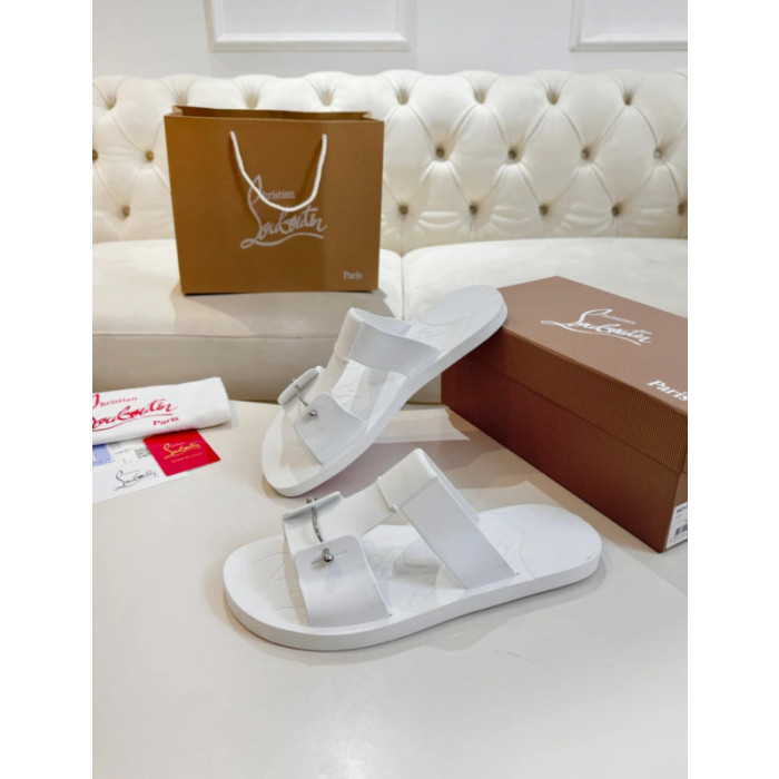 Christian Louboutin White Rubber Double‑Buckle Slide Sandals