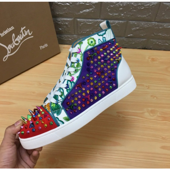 Christian Louboutin Floral Print Multicolor Spiked 20mm High‑Top Sneakers