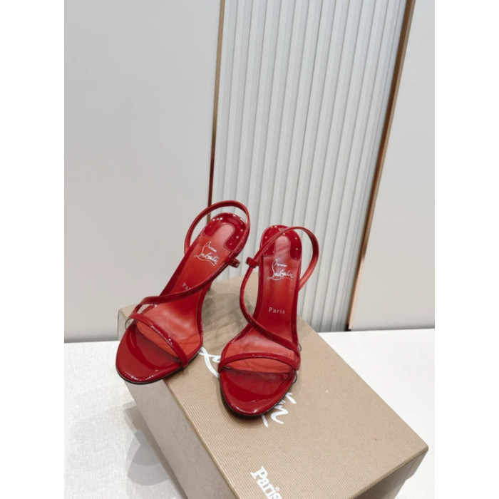 Christian Louboutin Red Patent Leather 100mm Stiletto Heel Slingback Sandals
