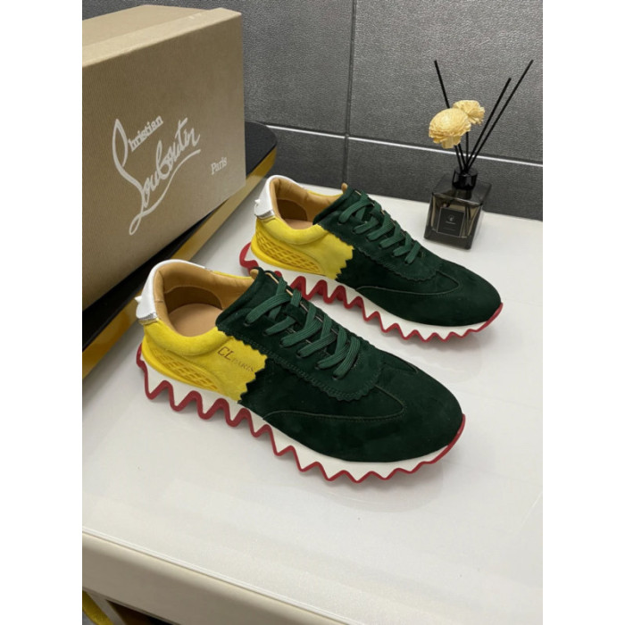 Christian Louboutin Two‑Tone Suede Shark Tooth Sole Low‑Top Sneakers