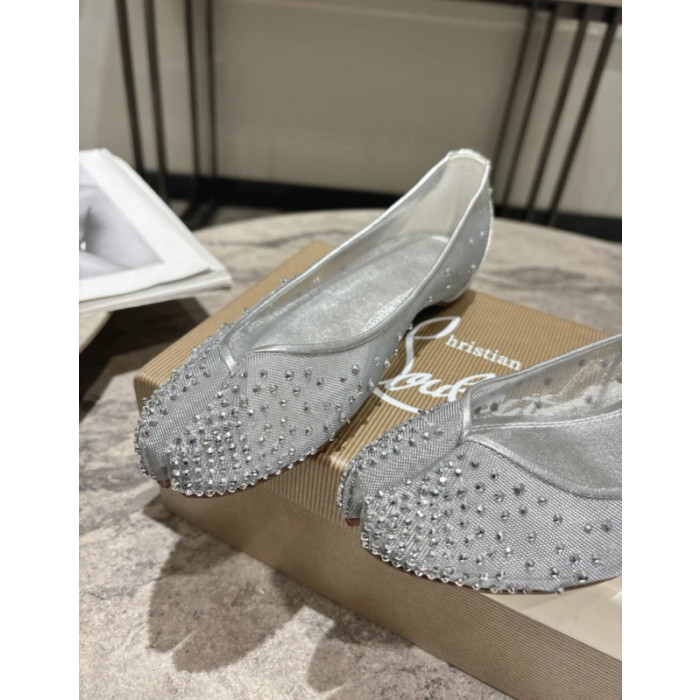 Christian Louboutin × Maison Margiela Silver Mesh Crystal Tabi Split‑Toe Flat Shoes