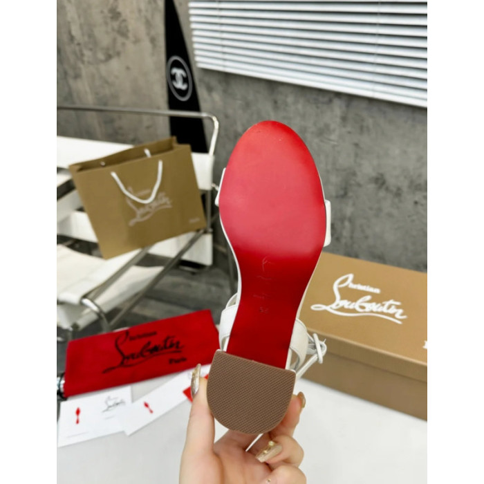 Christian Louboutin White Leather Block heel Ankle Strap Sandal