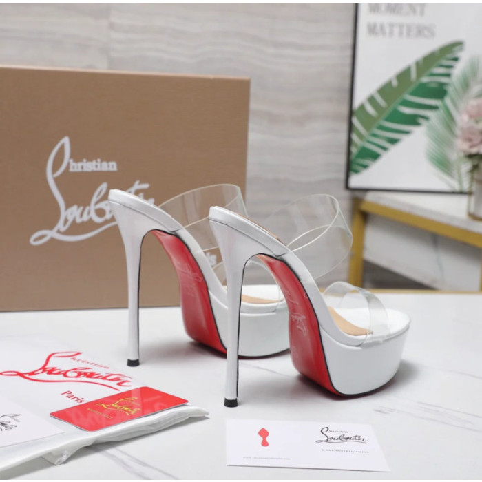 Christian Louboutin White Patent 150mm Clear‑Strap Platform Mule Heels