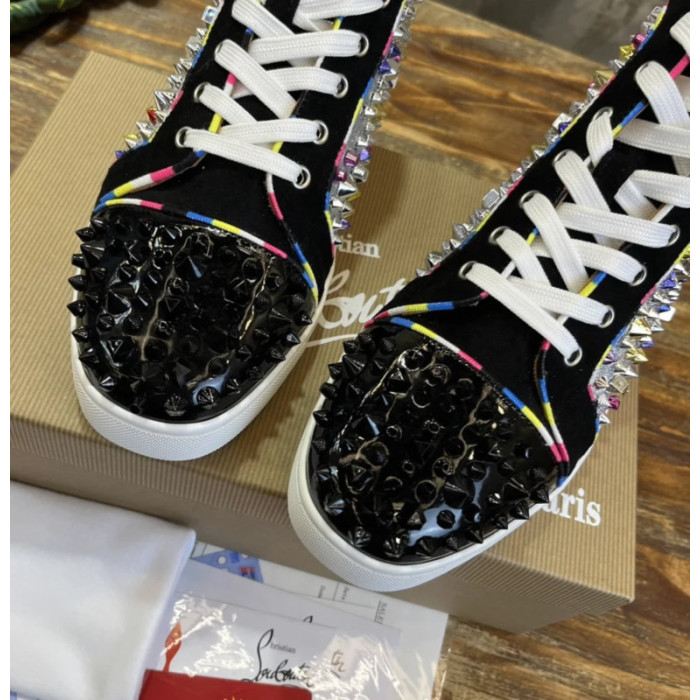 Christian Louboutin Multicolor Crystal Spike‑Decorated Glitter High‑Top Sneakers