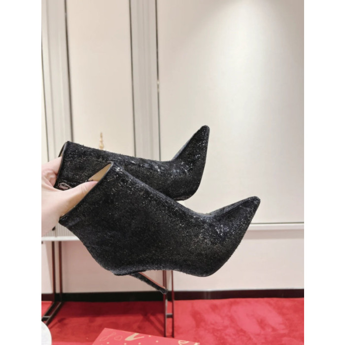 Christian Louboutin Black Glitter 100mm Stiletto Pointed Toe Ankle Boots