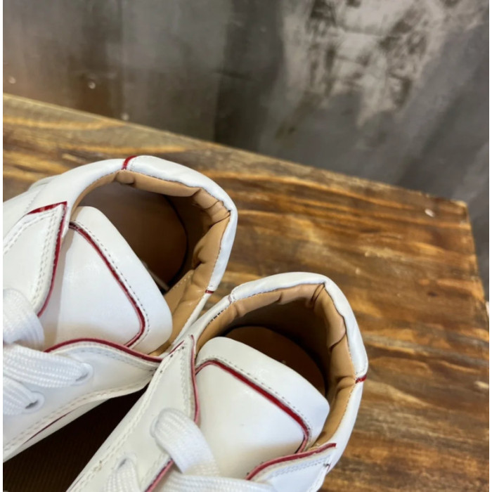 Christian Louboutin White Calf Leather Red‑Logo Low‑Top Sneakers