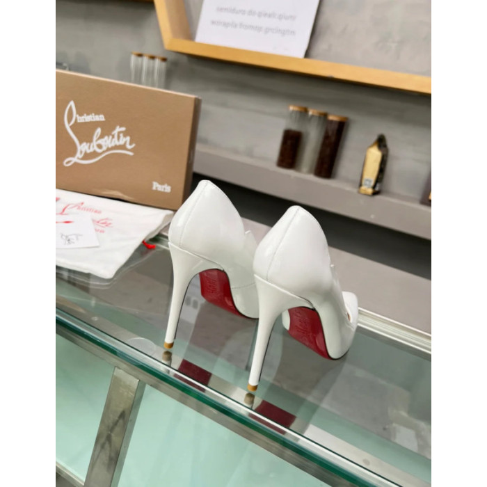 Christian Louboutin White Patent Scalloped 100mm heel Pump