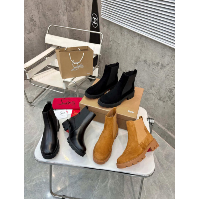 Christian Louboutin Black Suede Lug‑Sole Chelsea Ankle Boots