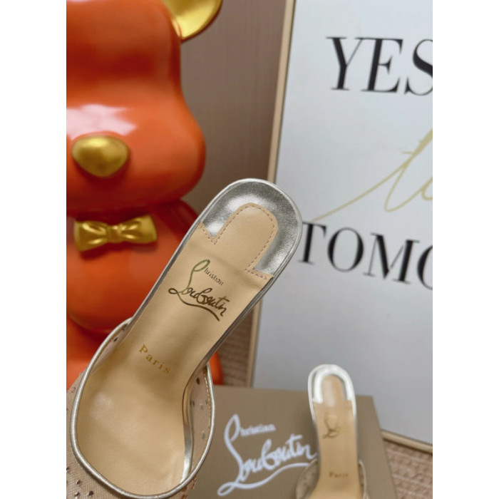Christian Louboutin Gold Mesh Crystal‑Embellished 100mm Stiletto Heel Mules