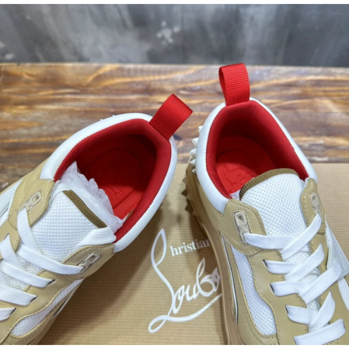 Christian Louboutin Beige‑White Spiked Platform Low‑Top Sneakers