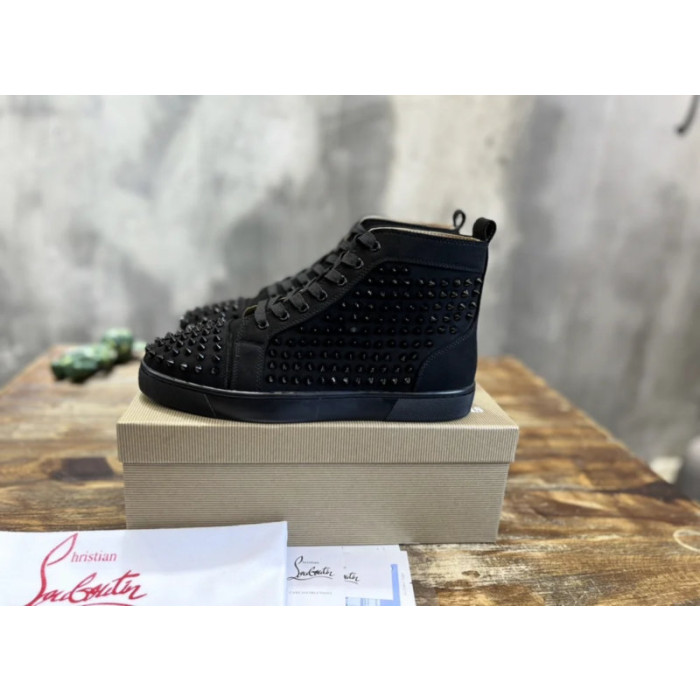 Christian Louboutin Black Suede Full‑Spike High‑Top Sneakers