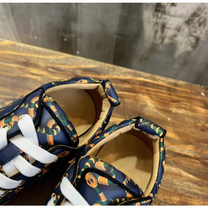 Christian Louboutin Navy Rope‑Print Gold‑Spiked Low‑Top Sneakers