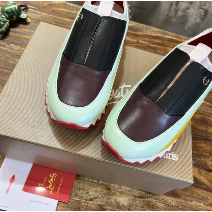 Christian Louboutin Multicolor Patchwork Spiked Slip‑On Sneakers